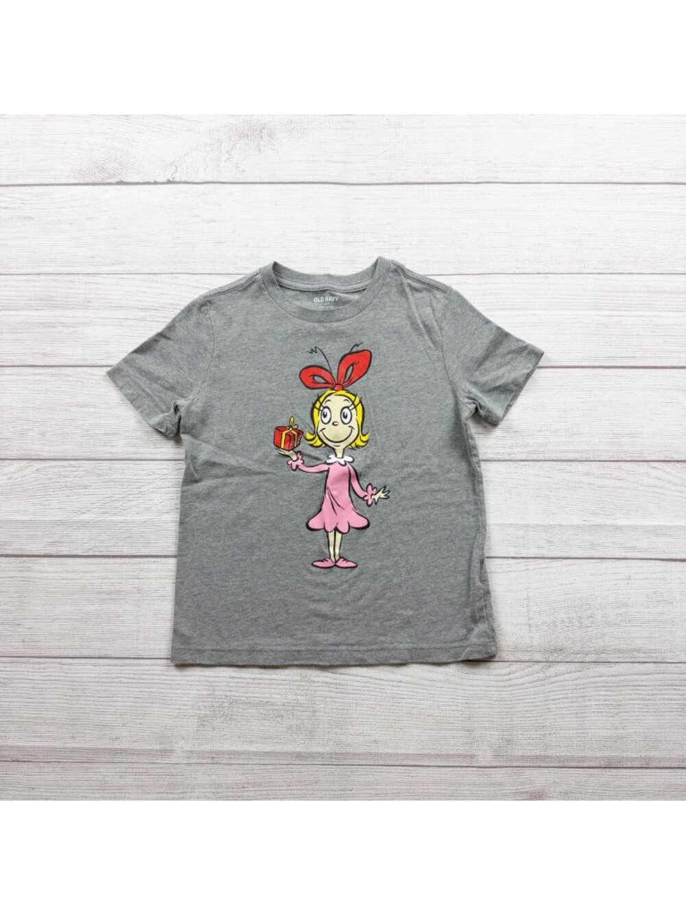 Old Navy Kids Grey Cindy Lou Who Graphic Tee Short Sleeve Crewneck S 6-7